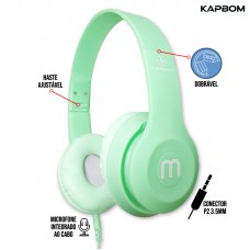 Headphone P2 Estéreo Ajustável e Dobrável Drivers 40mm com Microfone KA-863 Kapbom - Verde